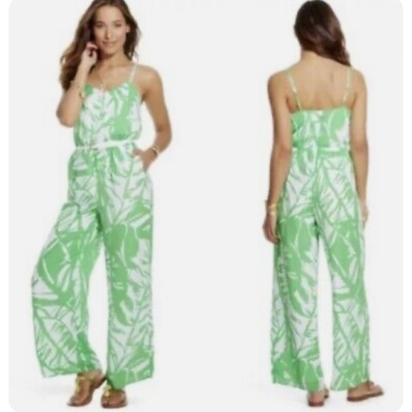 Lily Pulitzer Jumpsuit Green Floral Fully Lined w/Adjustable Straps Size XL NWT - Picture 3 of 9